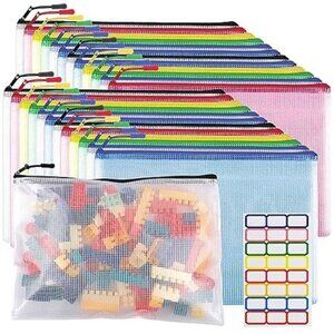 24pcs Mesh Zipper Pouch Bags A4 Zipper Bags for Classroom Organization